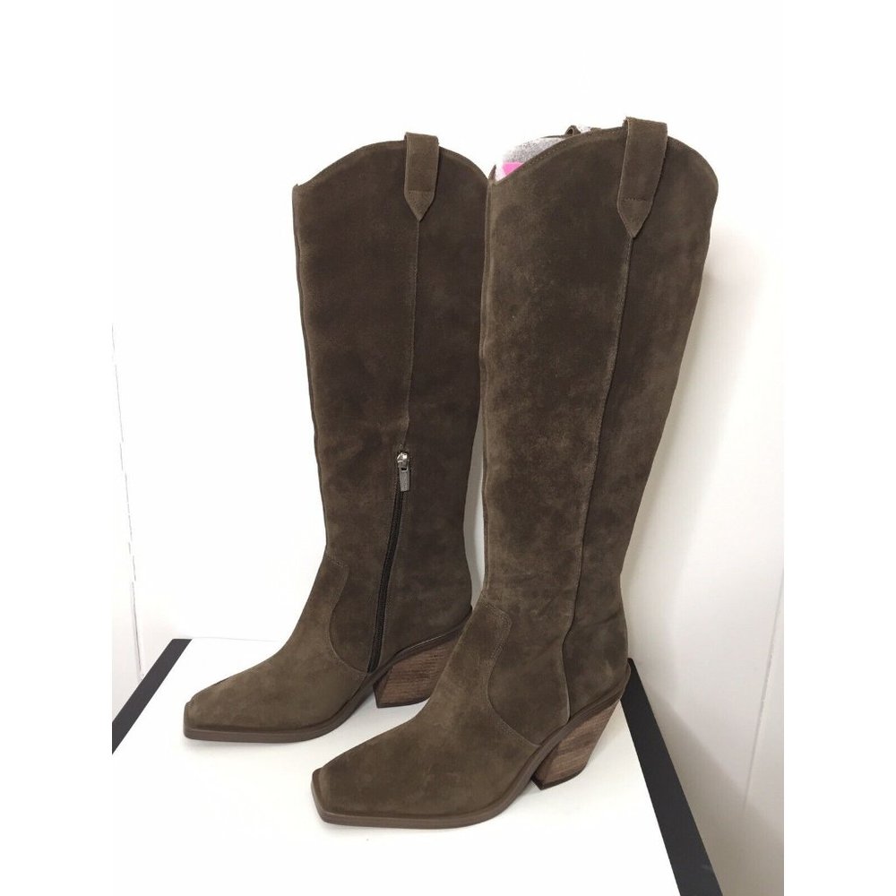 NEW Vince Camuto Afelia Knee High Suede Leather Boot US 8.5 Brown Side-Zip